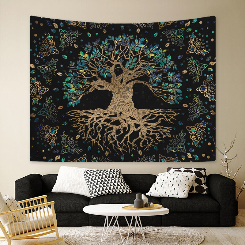 Linghhang - 130 x 150 cm Wandbehang mit Baum des Lebens, Wandteppich für Naturdekorationen, Tagesdecke, Decke für Zuhause, Wohnzimmer, Schlafzimmer,