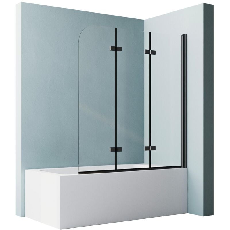 Duschwand für Badewanne Schwarz 120x140cm(BxH) 3-teilig faltbar Badewannenaufsatz Badewannenfaltwand Duschwand Faltwand Duschabtrennung für Badewanne