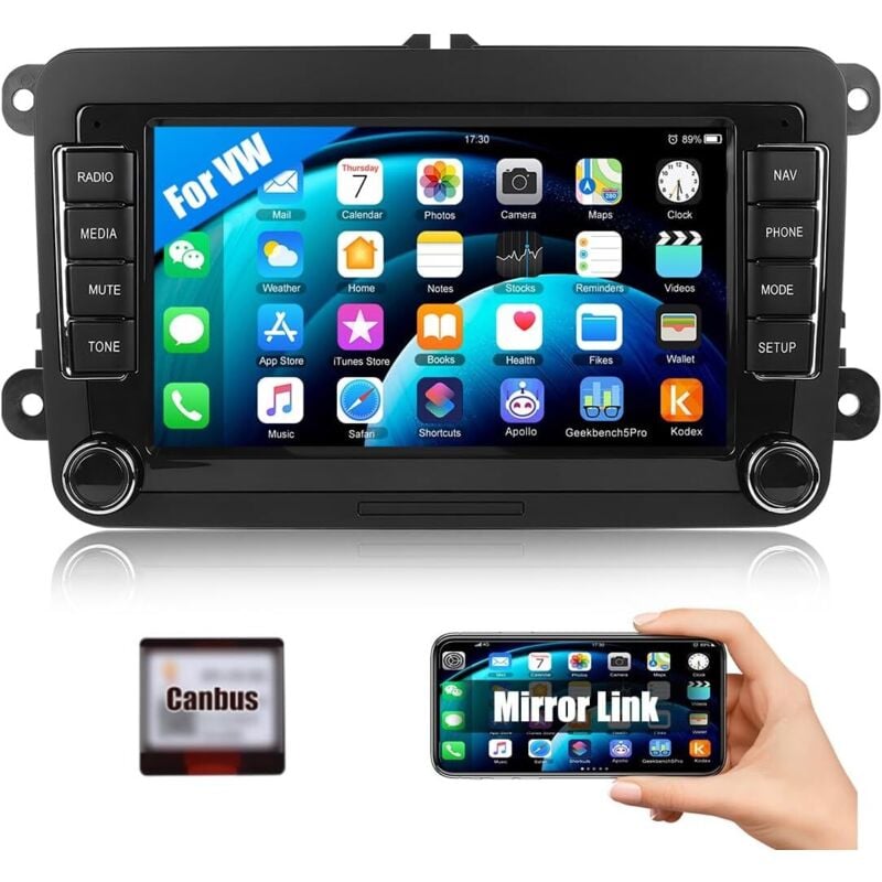 1+32G Android 13 Autoradio mit Navi für VW Golf 5 Polo Skoda, 7 Zoll Bildschirm mit GPS/WiFi/Bluetooth/USB/FM/RDS/EQ/Lenkradsteuerung