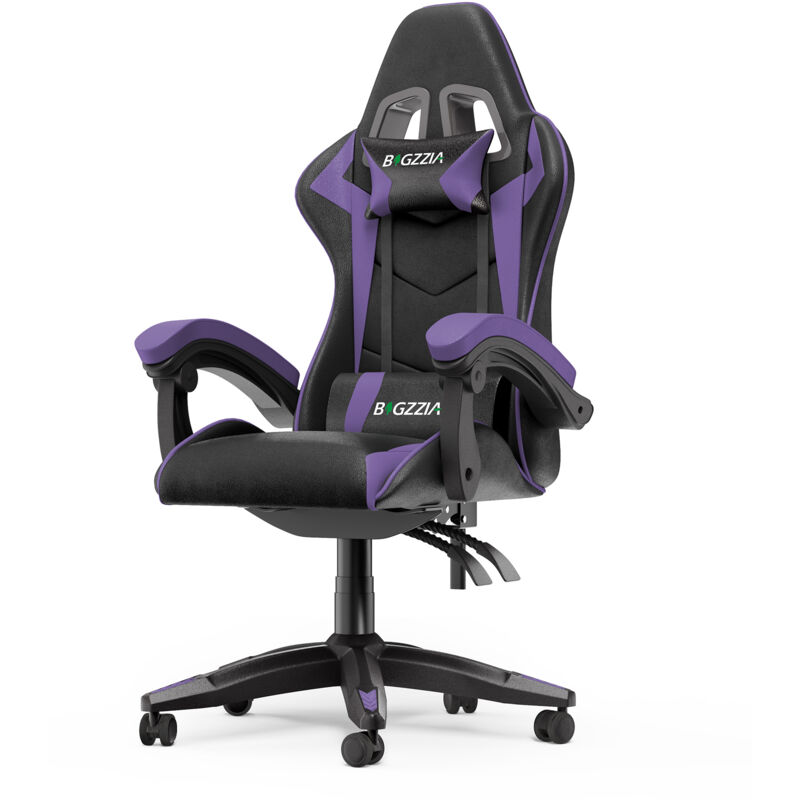 Wowttrelax - Gaming-Stuhl, 135° Neigung, bequemer Ledersitz, ergonomischer Gamer-Stuhl, Kopfstütze, Lordosenstütze, Lila