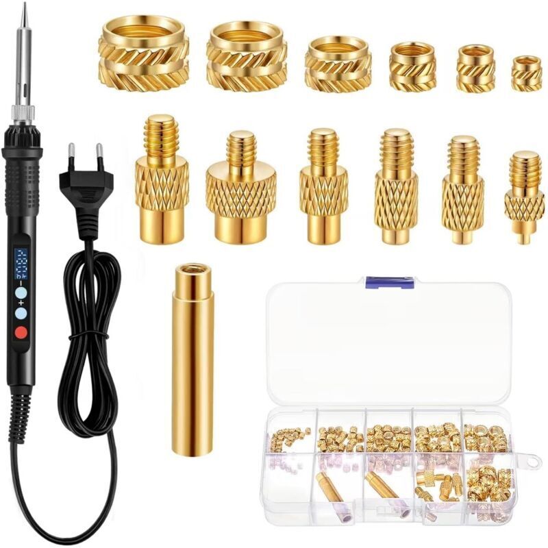 139-teiliges Lötkolben-Set, 90-W-Lötkolben mit Temperaturregelung, Gewindeeinsätze M2, M3, M4, M5, M6 und M8, Heißkleber für 3D-Druck
