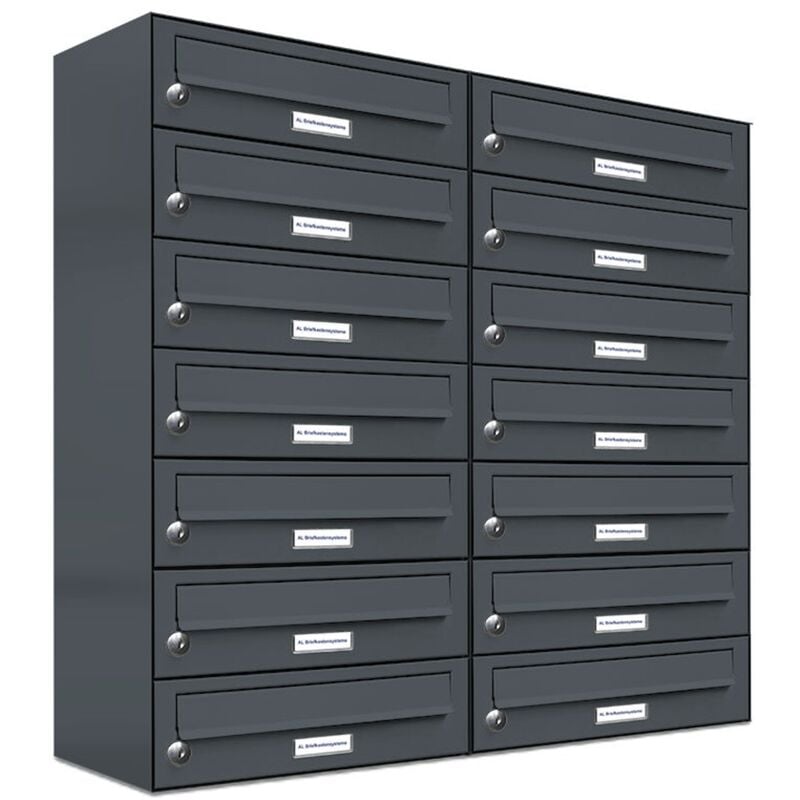 Al Briefkastensysteme - 14er Briefkasten Anthrazit Anlage 14 Fach Wandbriefkasten Postkasten