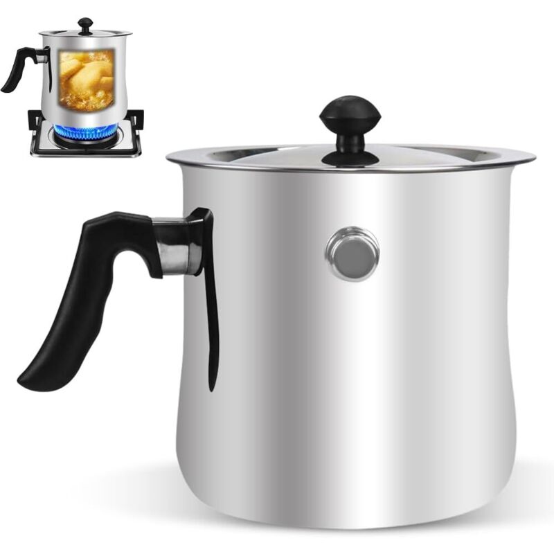 1,5-Liter-Milchtopf mit Deckel, Edelstahl, mit Pfeife, doppelwandig mit rutschfestem Kunststoffgriff, geeignet für Induktion, Elektroherd, Gasherd