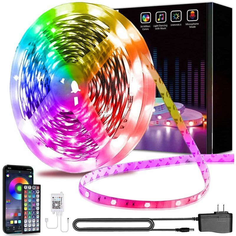 15 m Bluetooth-LED-Streifen, 5050 RGB-LED-Streifen für Schlafzimmer, flexibler, mehrfarbiger Lichtstreifen, Steuerung per Smartphone-App,