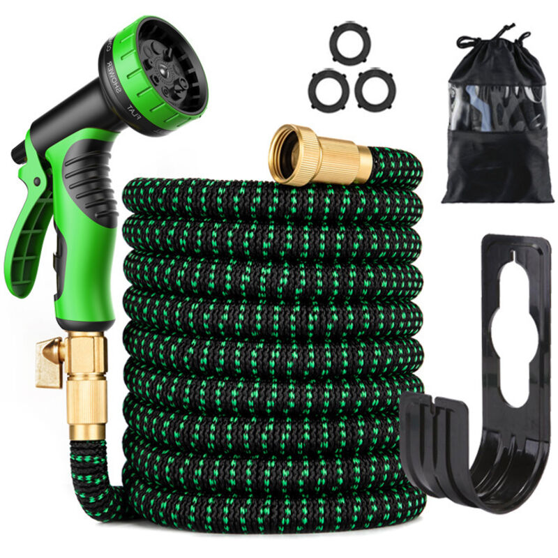15 m Gartenschlauch, erweiterbarer Gartenschlauch mit 1/2 Zoll und 3/4 Zoll (19 mm und 13 mm) Adaptern, langlebiges dreilagiges Latex mit