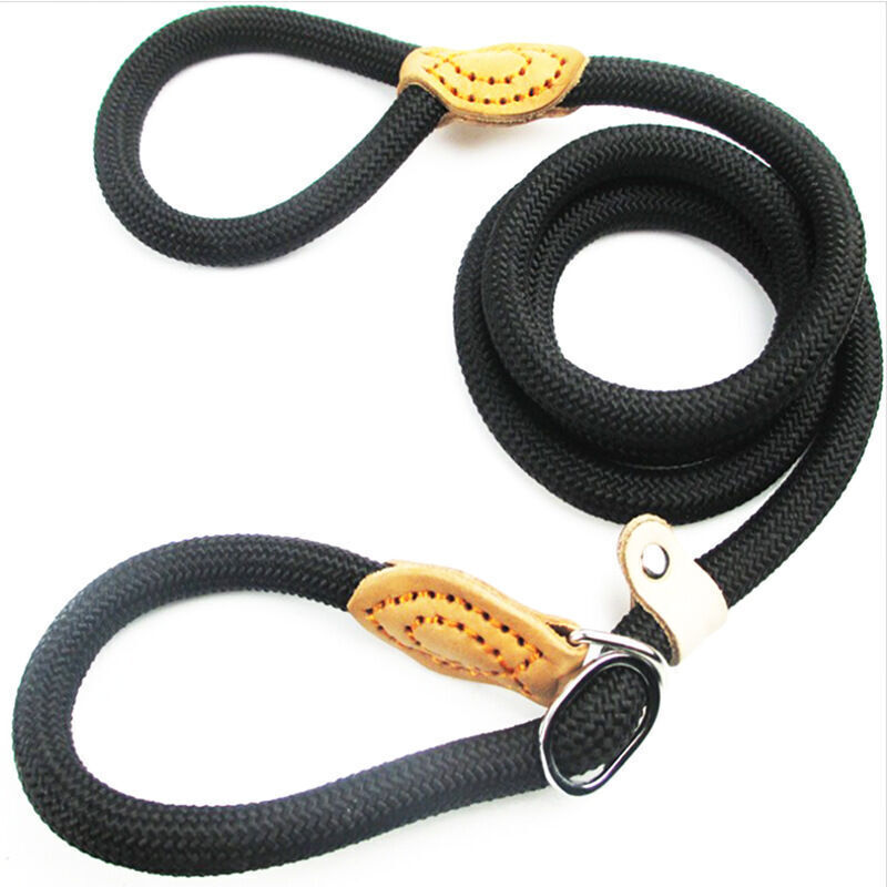 1,5 m lange Nylon-Hundeleine, schwarze Seil-Hundeleine, Hundeseilleine, Trainingsleine, Gleitleine, L-Leine