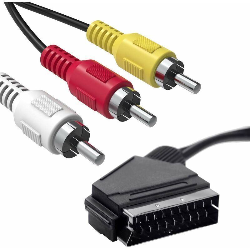 1,5 m langes SCART-auf-3-RCA-Stecker-Kabel, umschaltbares SCART-Stecker-auf-RCA-Stecker-Audio-Video-AV-Adapterkabel, Audio-Video-Konverter für