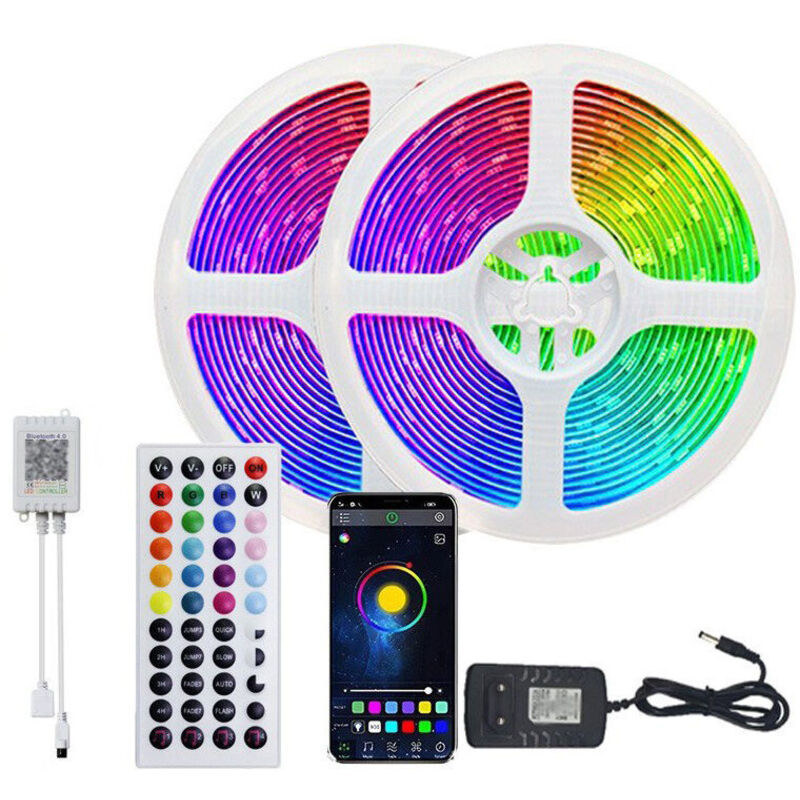 15 m LED-Streifen (1 x 15 m), RGB-LED-Streifen, mehrfarbiges LED-Licht, mit 44-Tasten-Fernbedienung und App, Musiksynchronisation, für Dekoration,