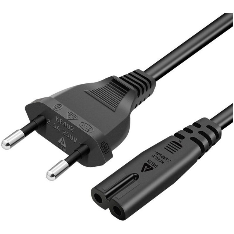 1,5 Meter langes Netzkabel, 2-poliger Eurostecker, Netzkabel für Samsung-, Philips-, LG- und Sony-Fernseher, PS4, PS3, PC-Monitore und Drucker,