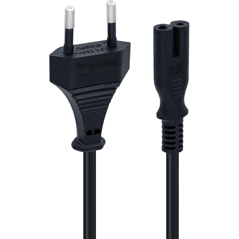 1,5 Meter langes Netzkabel mit EU-C7-Zweipolstecker für PS5, PS4, PS3, Xbox Series X und S, schwarz