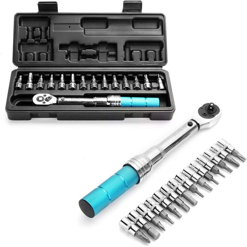15-teiliges 1/4'-Drehmomentschlüssel-Set für Fahrräder, 2-14 Nm Drehmoment, verstellbarer Drehmomentschlüssel für Fahrräder/Mountainbikes mit
