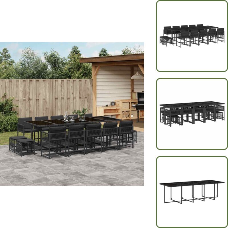 15-tlg. Garten-Essgruppe mit Kissen Schwarz Poly Rattan - Gartenmöbel - Essgruppen - Outdoor Möbel - Rattan Gartenmöbel - PE-Rattan
