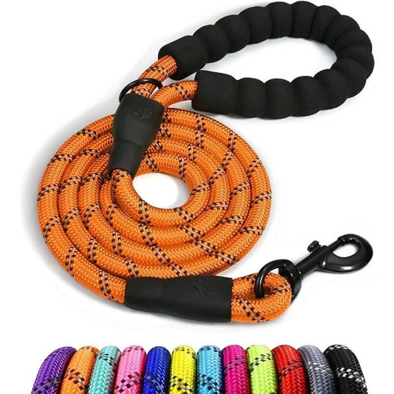150 cm x 1,2 cm, orange, Hundeleine aus Nylon mit weich gepolstertem Griff und reflektierenden Fäden für große Hunde