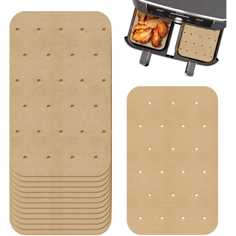 150 Stück Backpapier für die Heißluftfritteuse, 20,5 x 14 cm, rechteckiges Pergamentpapier, Einlagen für die Heißluftfritteuse, perforiertes
