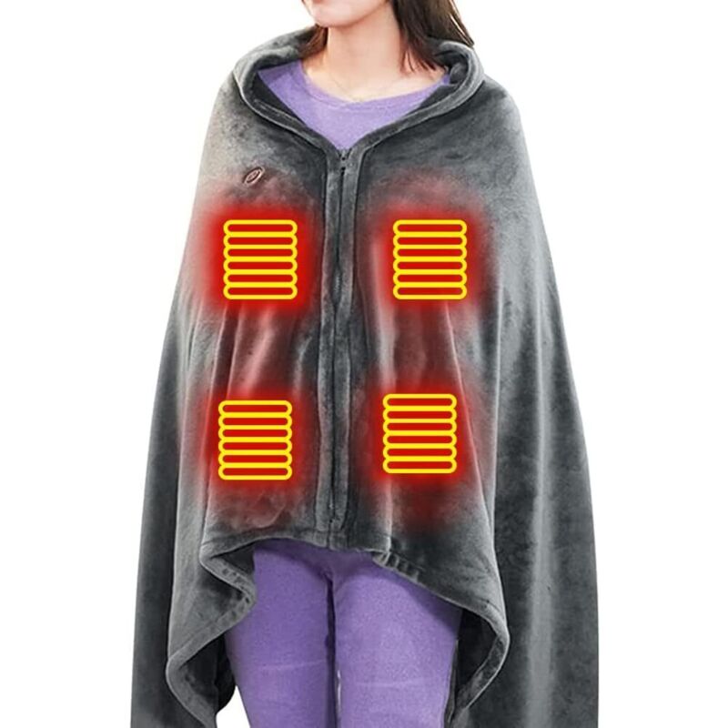 150 x 85 cm Heizdecke, Schal, tragbare USB-Heizdecke mit 3-stufiger Temperatureinstellung, waschbarer elektrischer Heizponcho