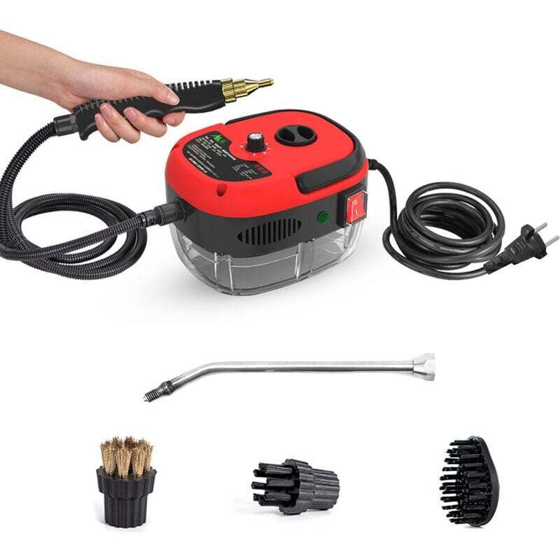 1500 w Handdampfreiniger, Hochtemperatur-Dampfreinigungsgerät mit Bürstenköpfen für Küchenmöbel, Badezimmer, Auto, Rot, EU-Stecker
