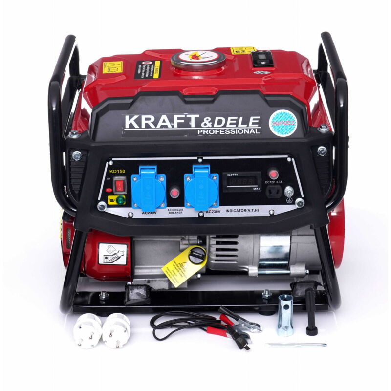 Kraft&Dele Stromerzeuger 3PS 1500W Steckdose 2x 230V, 1x 12V Benzin Stromaggregat Notstromaggregat Stromgenerator