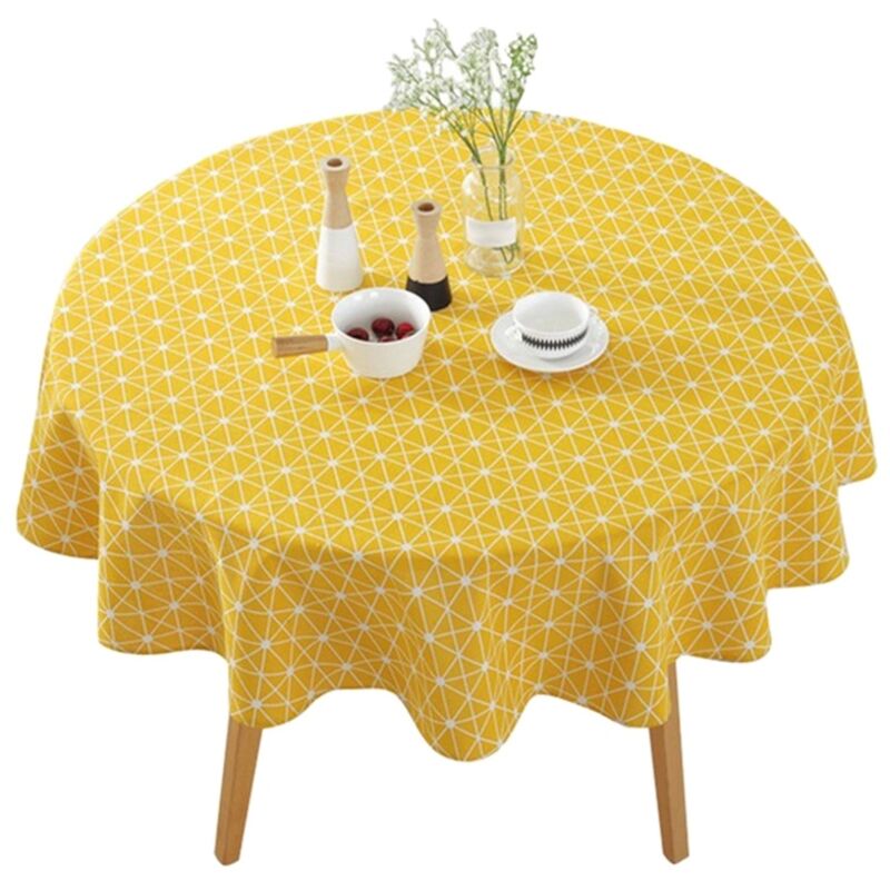 150CM Baumwolle und Leinen Runde Tischdecke Runde Gelb Tischdecke Matte Dekoration