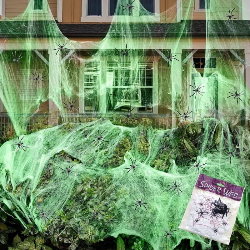 Bluedeer - 150g Spinnennetz Halloween Deko + 50Pcs Spinne, Dehnbar Spinnennetz Deko Halloween Dekoration, Garten Horror Halloween Dekoartikel für