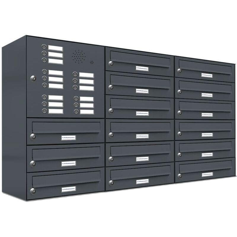 Al Briefkastensysteme - 15er Briefkasten Anlage Aufputz - Wandmontage ral 7016 Anthrazit Klingel