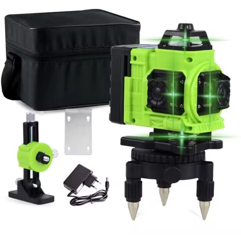 16-Linien-Laser, 360 Grad selbstnivellierend, 4 x 360 Grad, 4D-Kreuzlinienlaser mit grünem Strahl und 2 Batterien, 360 Grad horizontale/vertikale