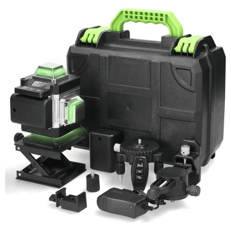 Fitags - 16 Linien Laser-Wasserwaage, 4 x 360° selbstnivellierende Laser-Wasserwaage, Laser-Wasserwaage mit 2 wiederaufladbaren 2400 mAh-Akkus, mit