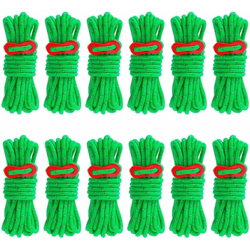 16 Stück Reflektierendes Zeltseil, 4 Meter Nylonseil mit Aluminiumspanner, Durchmesser 4 mm Seile für Zelt Camping Wandern Markise Plane, Grün