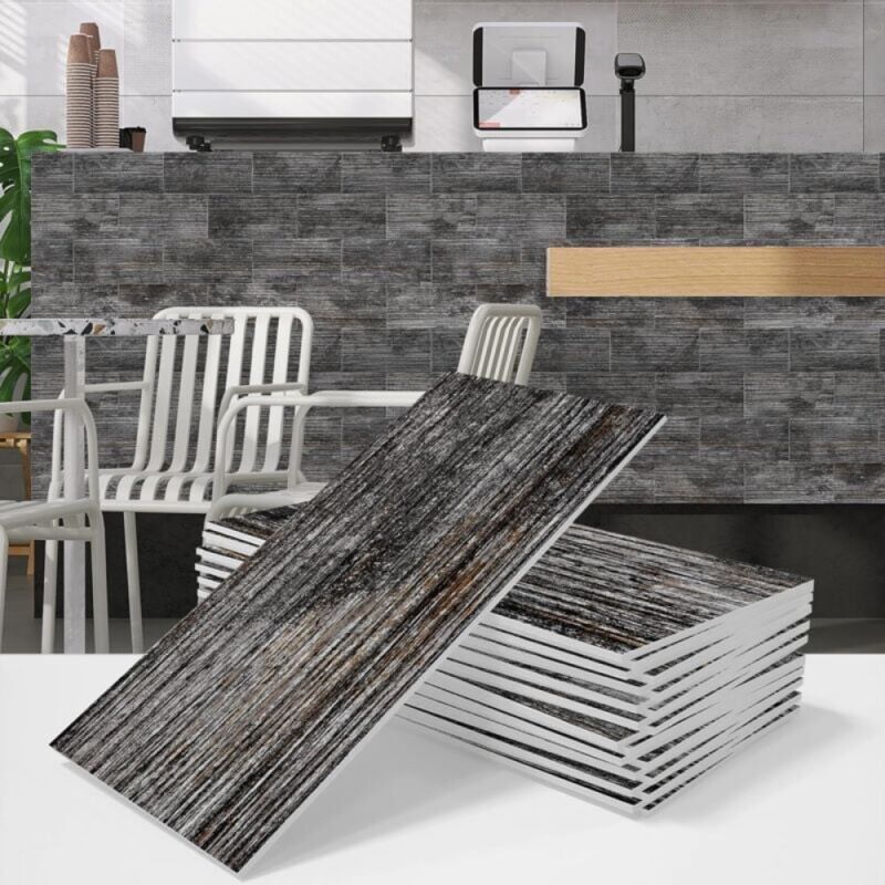 16 Stück dekorative Fliesenaufkleber, Vintage-Fliesenaufkleber, selbstklebende Holzmaserungsfliesen, PVC-Bodenbelag für Bad und Küche, 10 x 20 cm