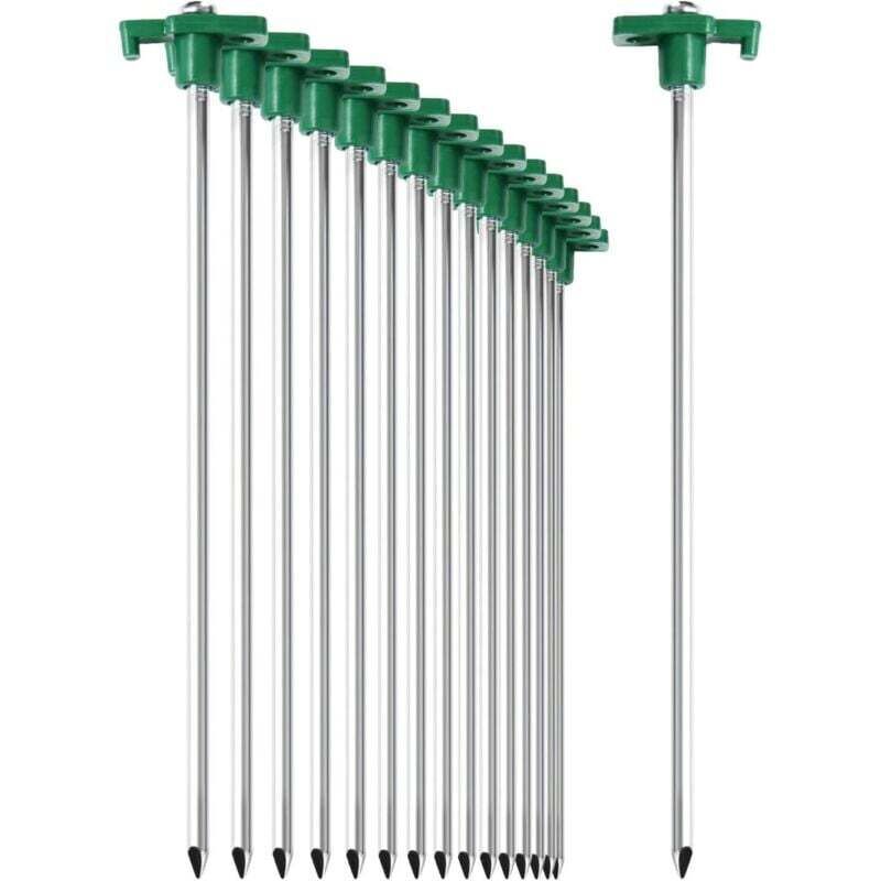 16 Stück Zeltheringe aus Stahl – lange, langlebige Zeltpfähle mit Kunststoffhalterungen für Camping, 200 x 7 mm