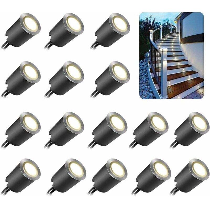 16er Set led Einbaustrahler Außen, IP67 Wasserdicht, ø 32mm, Außen Einbaustrahler für Holzterrasse Schwimmbad Gartentreppe Holzdeck (Mit eu Stecker)