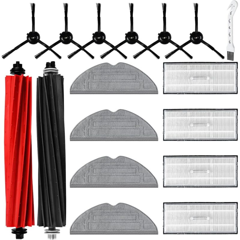 17 Stück Zubehör für Roborock S8 Pro Ultra Saugroboter mit 2 Hauptbürste 4 Wischtücher 4 Filter 6 Seitenbürsten 1 Reinigungsbürste