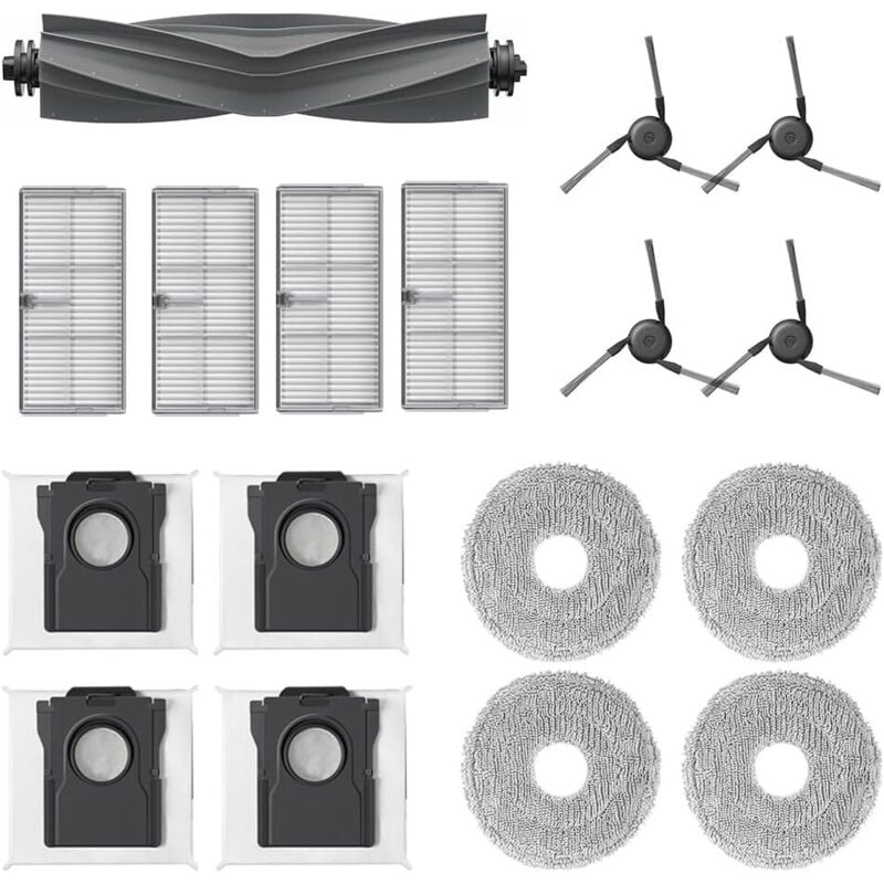 17-teiliges Zubehör für den Dreame X40 Ultra / X40 Ultra Complete / L40 Ultra Roboterstaubsauger. 1 Hauptbürste, 4 Filter, 4 Staubbeutel, 4