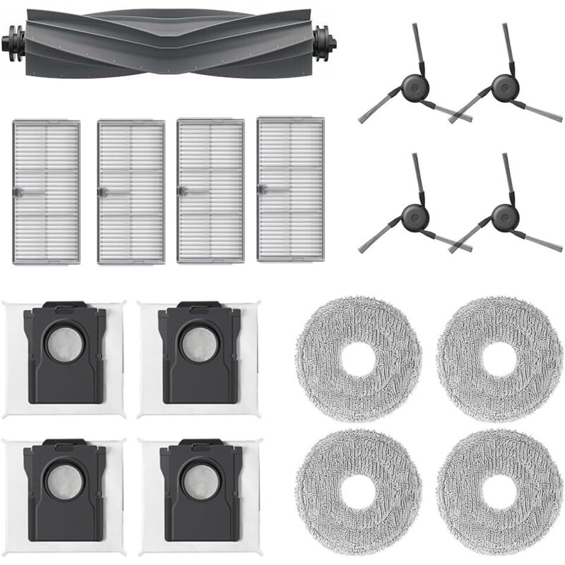 17-teiliges Zubehörset für den Dreame X40 Ultra / X40 Ultra Complete / L40 Ultra Saugroboter. Enthält: 1 Hauptbürste, 4 Filter, 4 Staubbeutel, 4