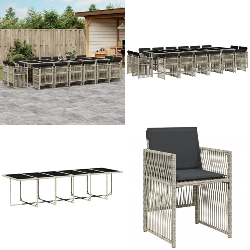 17-tlg. Garten-Essgruppe mit Kissen Hellgrau Poly Rattan - Gartenmöbel - Essgruppe - Outdoor Möbel - Terrassenmöbel - Rattan Gartenmöbel - Home &