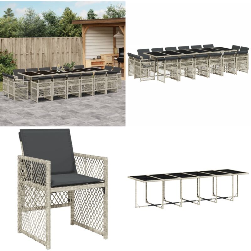 17-tlg. Garten-Essgruppe mit Kissen Hellgrau Poly Rattan - Gartentisch - Gartenmöbel Set - Outdoor Möbel - Esstisch - Gartenstühle - Home & Living
