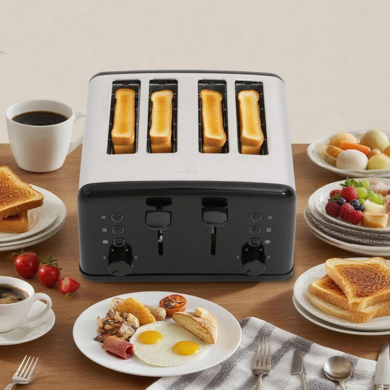 1750W Elektrischer Toaster für 4 Scheiben 6 Stufen Toaster mit breiten Schlitzen