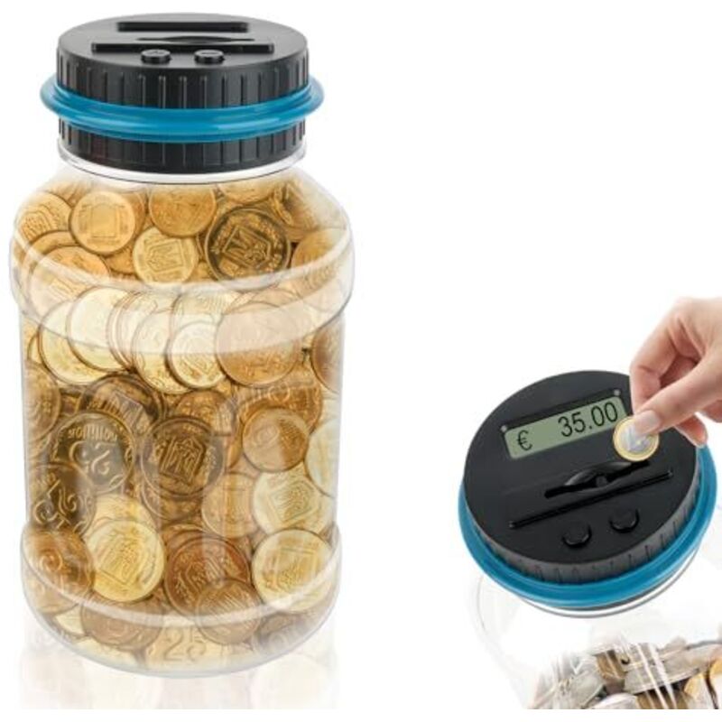 1,8 l elektronisches Sparschwein, digitale elektronische Spardose mit LCD-Display, automatischer Münzzähler, EUR, digitale Münzzähl-Spardose,