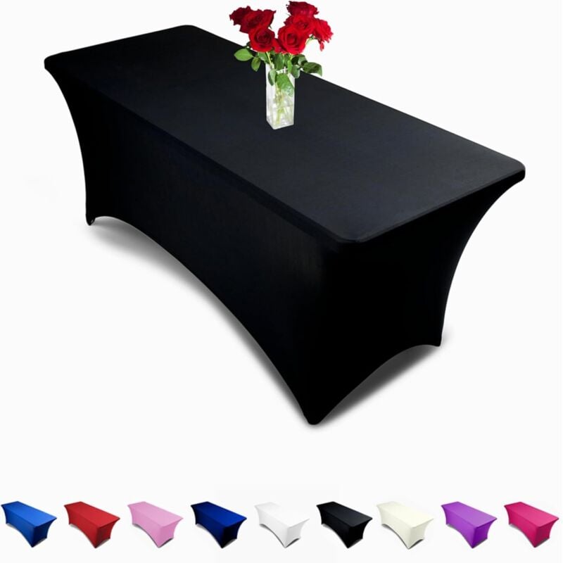 1,8 m rechteckige Stretch-Tischdecke – Spandex-Tischdecke mit enger Passform – DJ-Lieferanten, Messen, Schwarz