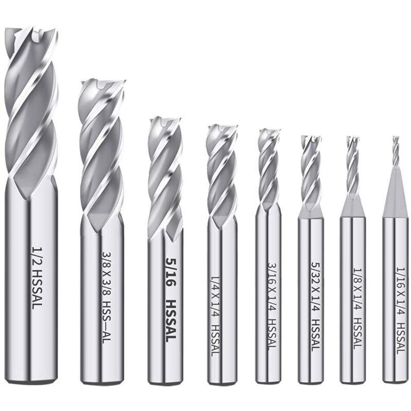 1/8 Zoll, 3/16 Zoll, 1/4 Zoll, 5/16 Zoll, 3/8 Zoll, 1/2 Zoll, HSS-Schnellarbeitsstahl, 4-schneidiger gerader Schaftfräser, 5/32 Zoll, 1/16 Zoll, 8