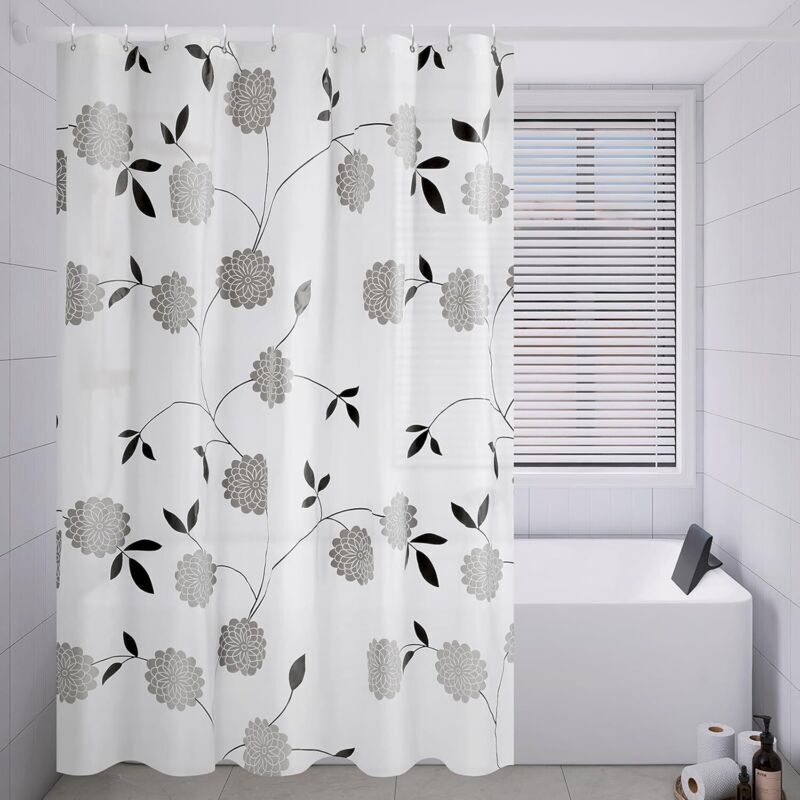 (180 x 200 cm) Extra großer Duschvorhang mit Blumenmuster, breiter Duschvorhang, wasserdichter Duschvorhang