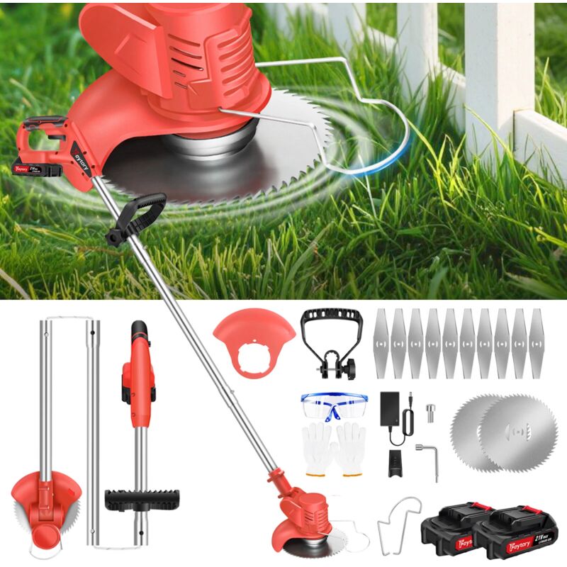 1800W Akku Rasentrimmer Grasschneider Freischneider Motorsense Rasenmäher + 2 Akku