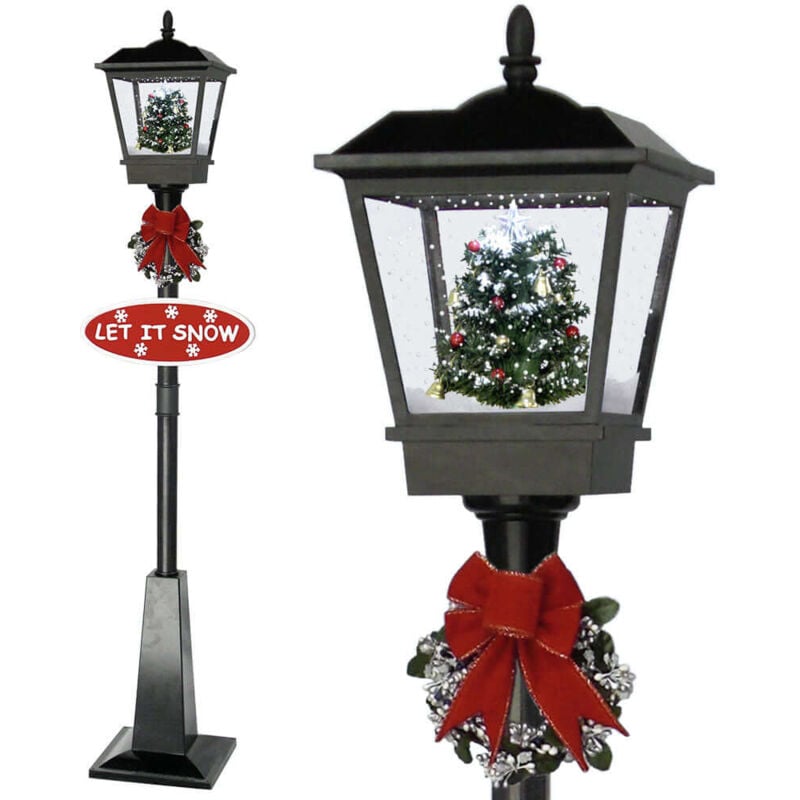 180cm led Laterne mit weihnachtlich geschmücktem Baum - wetterfeste Laterne mit Musik