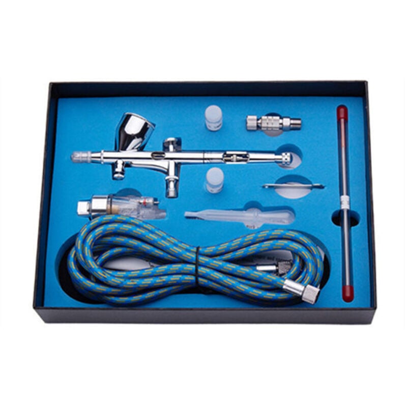 180K Professionelles Airbrush-Set mit Doppelfunktionsauslöser und Air-Paint-Control-Funktion MIT 0,2/0,3/0,5 mm Nadel-Airbrush-Spritzpistole für