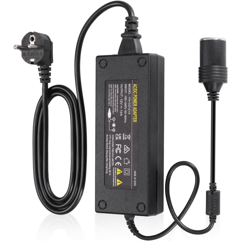 Jalleria - 180W 15A Auto Netzteil Spannungswandler 230V auf 12V Adapter Zigarettenanzünder Steckdose Netzteil Adapter ac auf dc für Reifenfüller,
