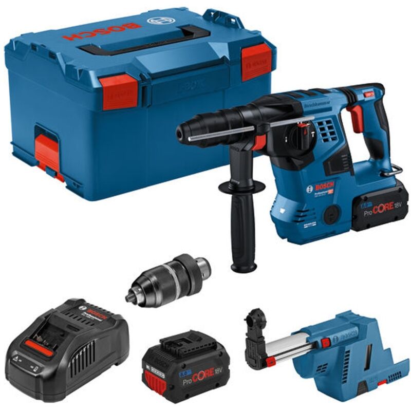 Bosch Akku-Bohrhammer gbh 18V-28 cf, SDS-Plus, 2x 8,0 Ah ProCore + gde 18V-16