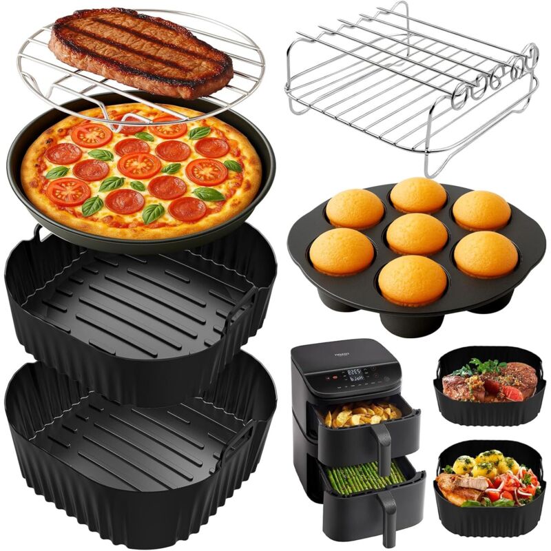 19-23CM Heißluftfritteuse Zubehör, Airfryer Zubehör für Cosori 5.5L/6L/6.2L, Cosori 10.8L,Philips NA230, Ninja AF180,BPA-frei Airfryer Silikonform
