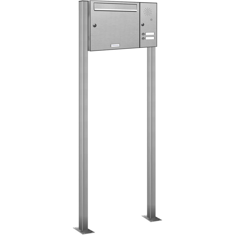 Al Briefkastensysteme - 1er Standbriefkasten Anlage mit 2 Klingel und Sprechgitter in V2A Edelstahl -