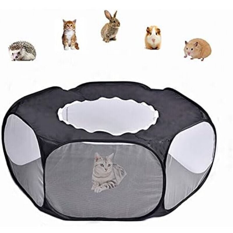 1pc Schwarz Faltbare Kleine Tier Laufstall Haustier Zelt Käfig mit Zipper Abdeckung Atmungsaktiv Zaun Ymyny