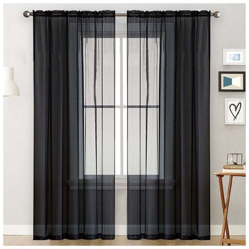 1PC Schwarze Gardinen Wohnzimmer Rod Pocket Fenster Vorhänge Panels Schlafzimmer Semi Sheer Voile Vorhänge