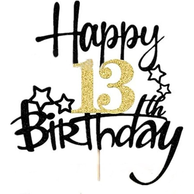 Bluedeer - 1pcs 13 Geburtstag Jungen & Mädchen Cake Topper, Gold-Schwarz Kuchen Dekoration, für 13 geburtstag Mädchen & Deko 13 geburtstag Teenager
